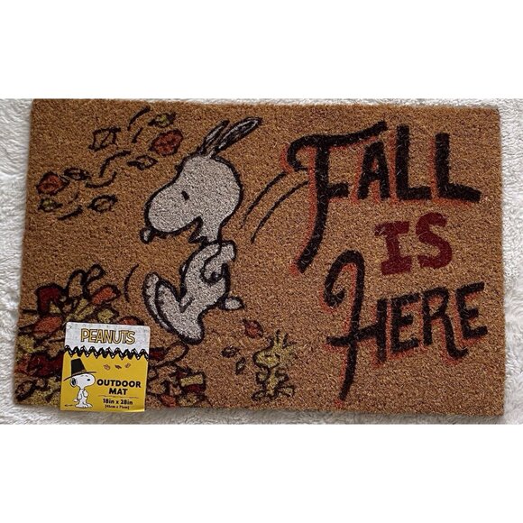 Peanuts Snoopy Woodstock Autumn Leaves Fall Is Here Outdoor Coir Door Mat 18X28” - Picture 1 of 7